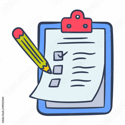 task todo list pen clipboard job mission work duty project single isolated icon with doodle colorfull color style