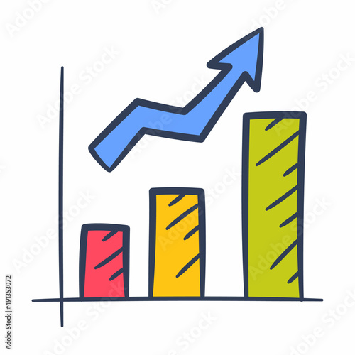 chart increase profit growth raise single isolated icon with doodle colorfull color style
