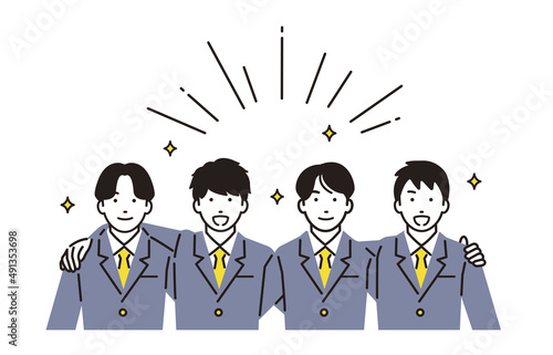肩を組む高校生の男の子たち