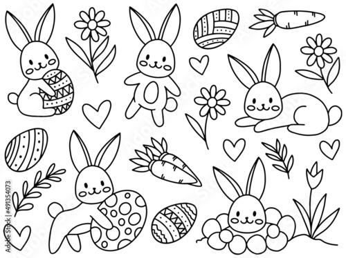 Easter cute Doodle Line Art Collection