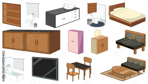 Set of interior furniture and decorations