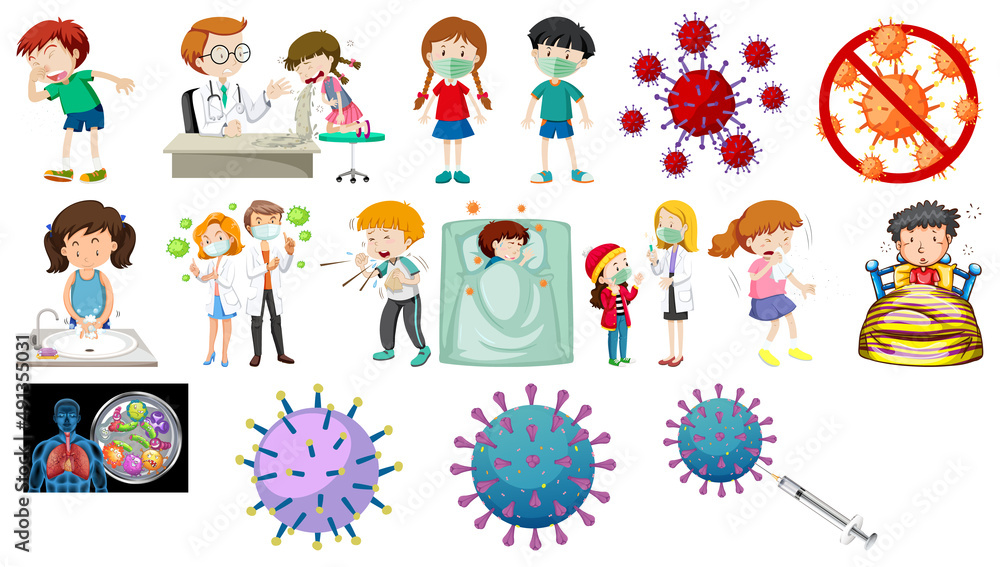 Set of sick people with different symptoms Set of sick people with different symptoms