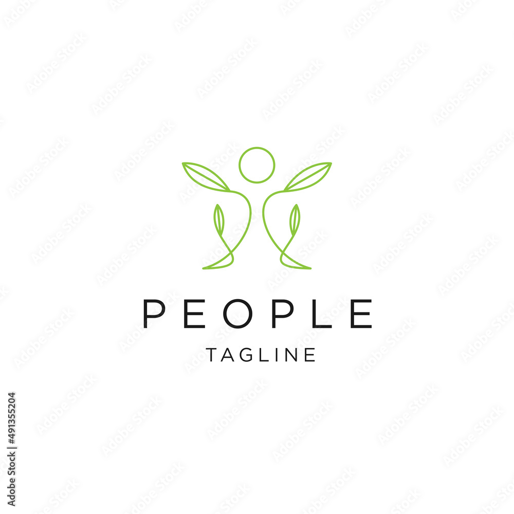 People leaf line logo icon design template flat vector People leaf line logo icon design template flat vector