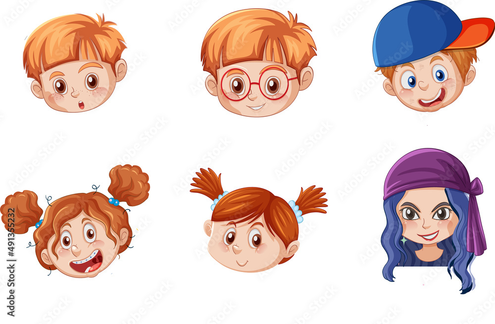 A Set of kid's head emotion on white background A Set of kid's head emotion on white background