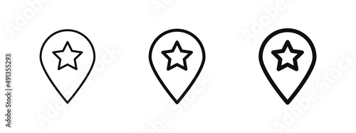 Favourite location icon with star symbol, favourites places icons with map pointer pin sign
