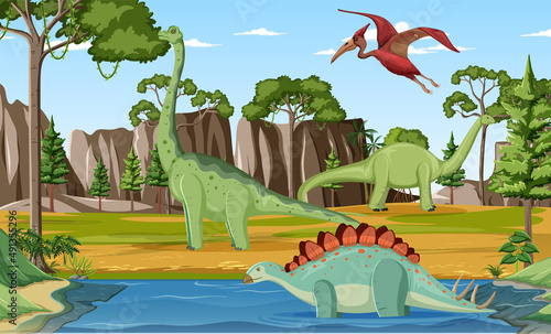 Dinosaur in prehistoric forest scene