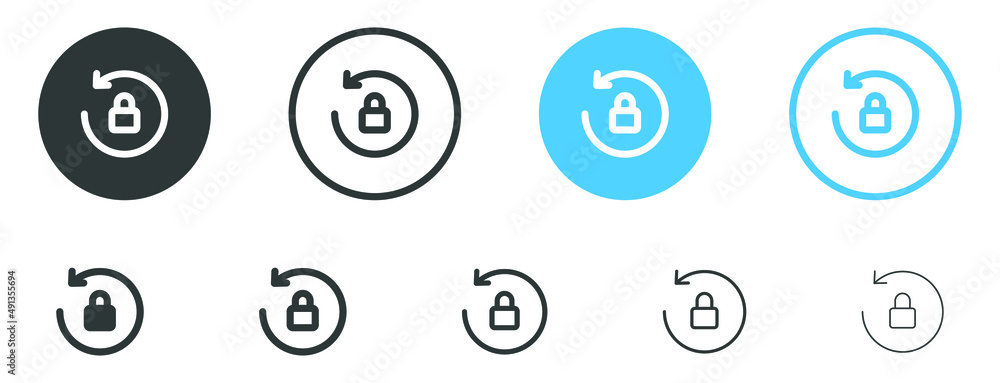 rotate lock icon, update rotation locked symbol - reset password sign. secure key protection refresh icons - obrazy, fototapety, plakaty 