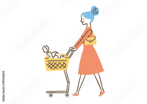 スーパーで買い物をする女性_色