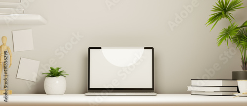 Wallpaper Mural Modern minimal white workspace interior with notebook laptop Torontodigital.ca
