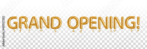 Vector realistic isolated golden balloon text of Grand Opening on the transparent background.
