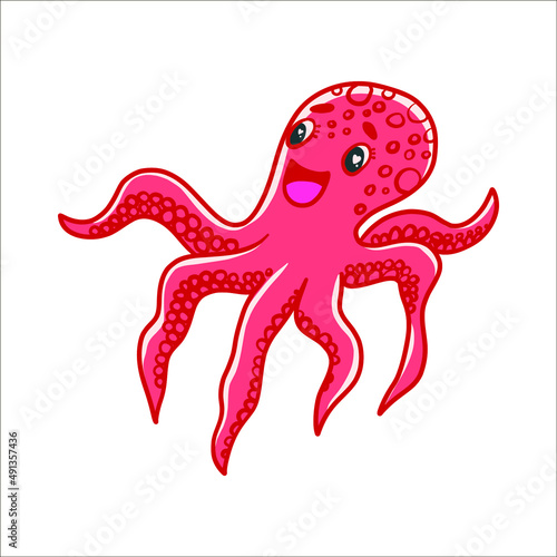 illustration vector cute red octopus smiling