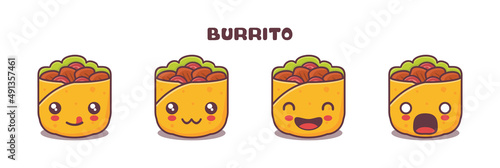 burrito cartoon illustration, with different facial expressions