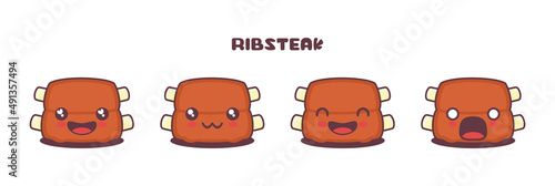 ribs steak cartoon illustration, with different facial expressions
