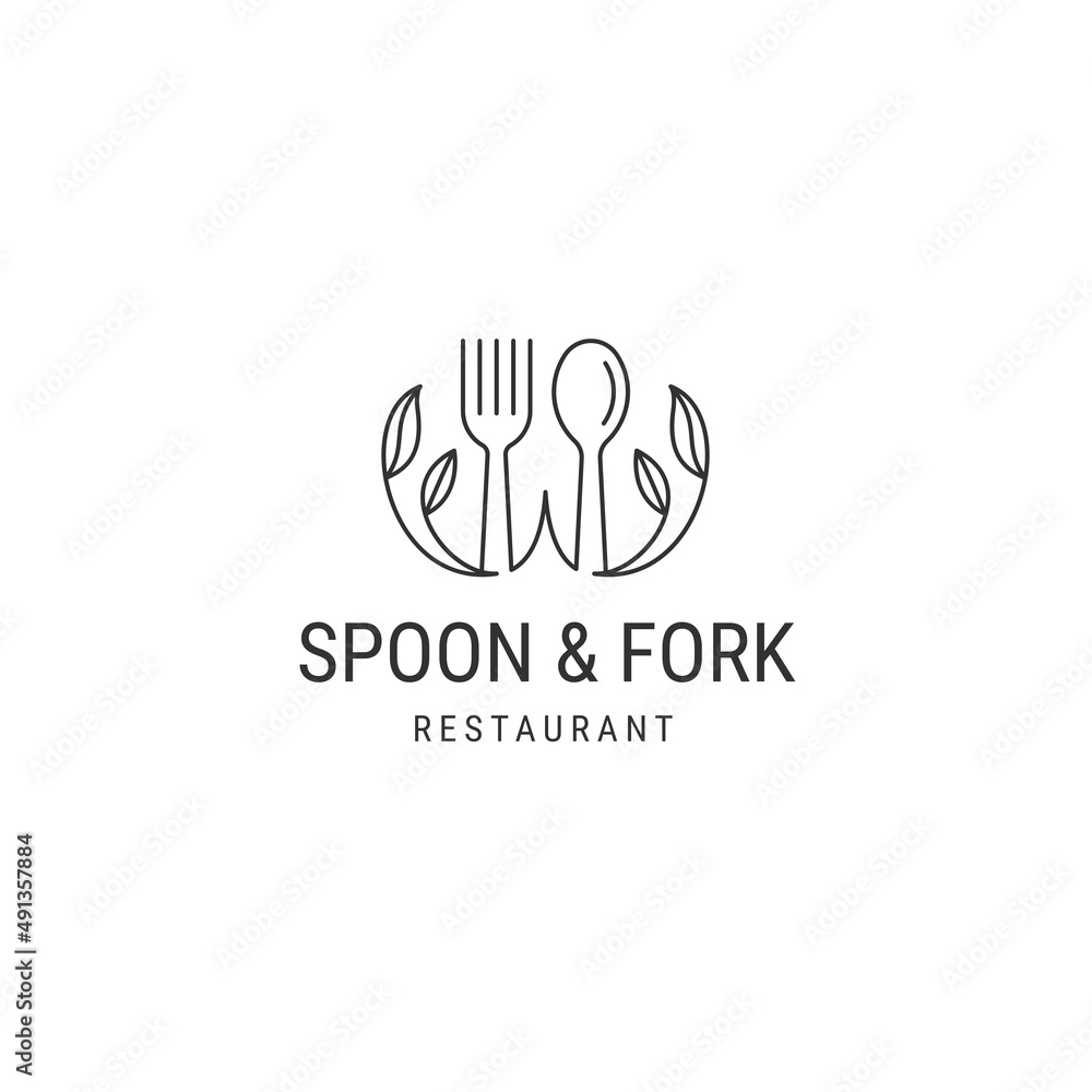 Nature spoon and fork line logo design template Nature spoon and fork line logo design template