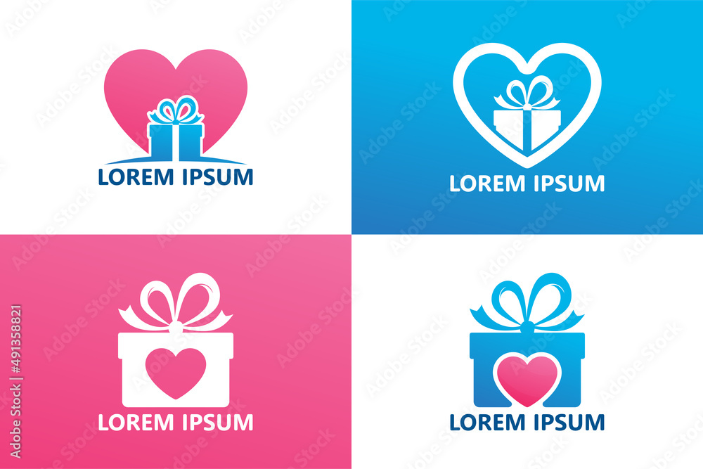 Set of love gift logo template design vector