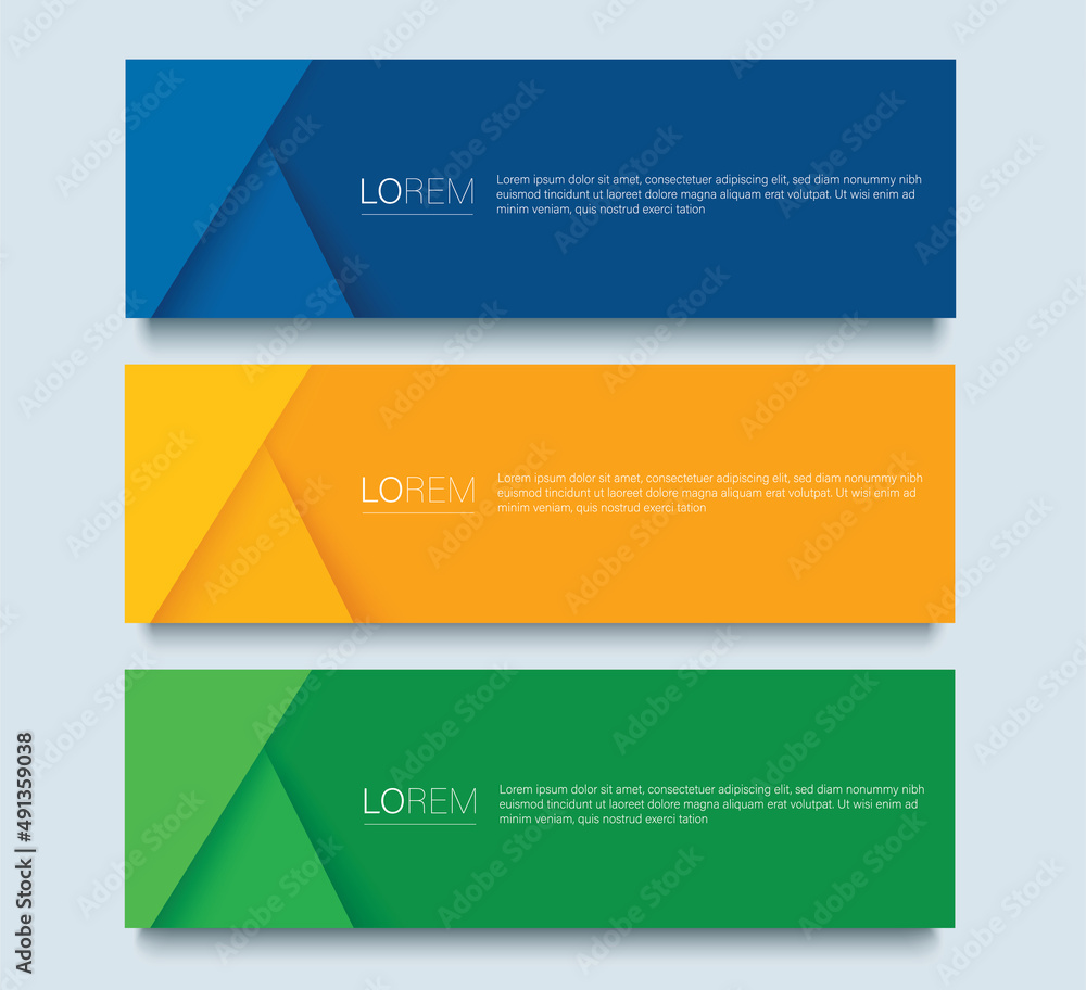 Set of modern colorful banner template. Blue, Yellow and Green Banner design
