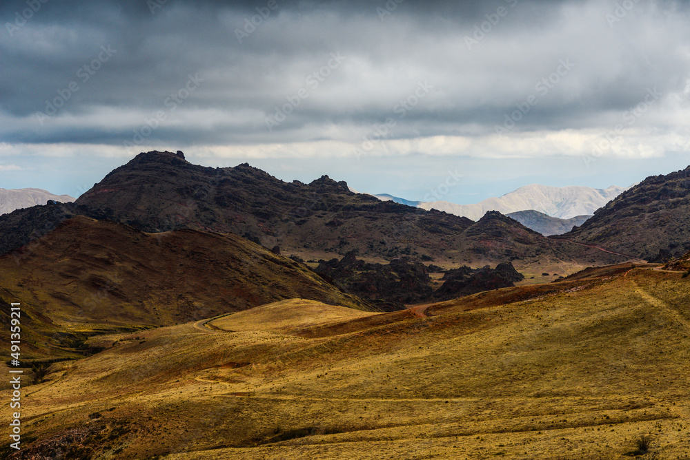 The rugged landscape of the Valle Encantado, or Enchanted Valley, Cuesta del Obispo, Salta Province, northwest Argentina