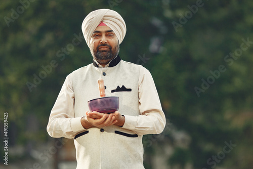 Fotografie, Obraz Portrait of Indian sikh man in turban with bushy beard