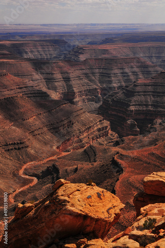 The harsh landscape of the Goosenecks of the San Juan river from Muley Point viewpoint, Utah, Southwest USA