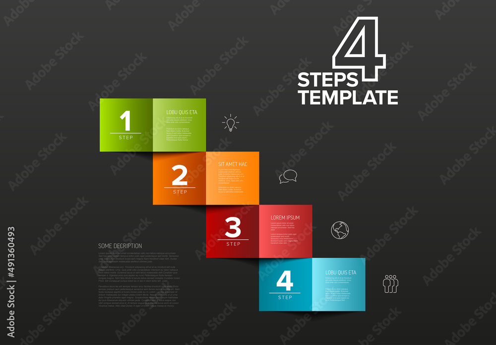Four Simple Colorful Folded Paper Steps Process Infographic Layout on ...