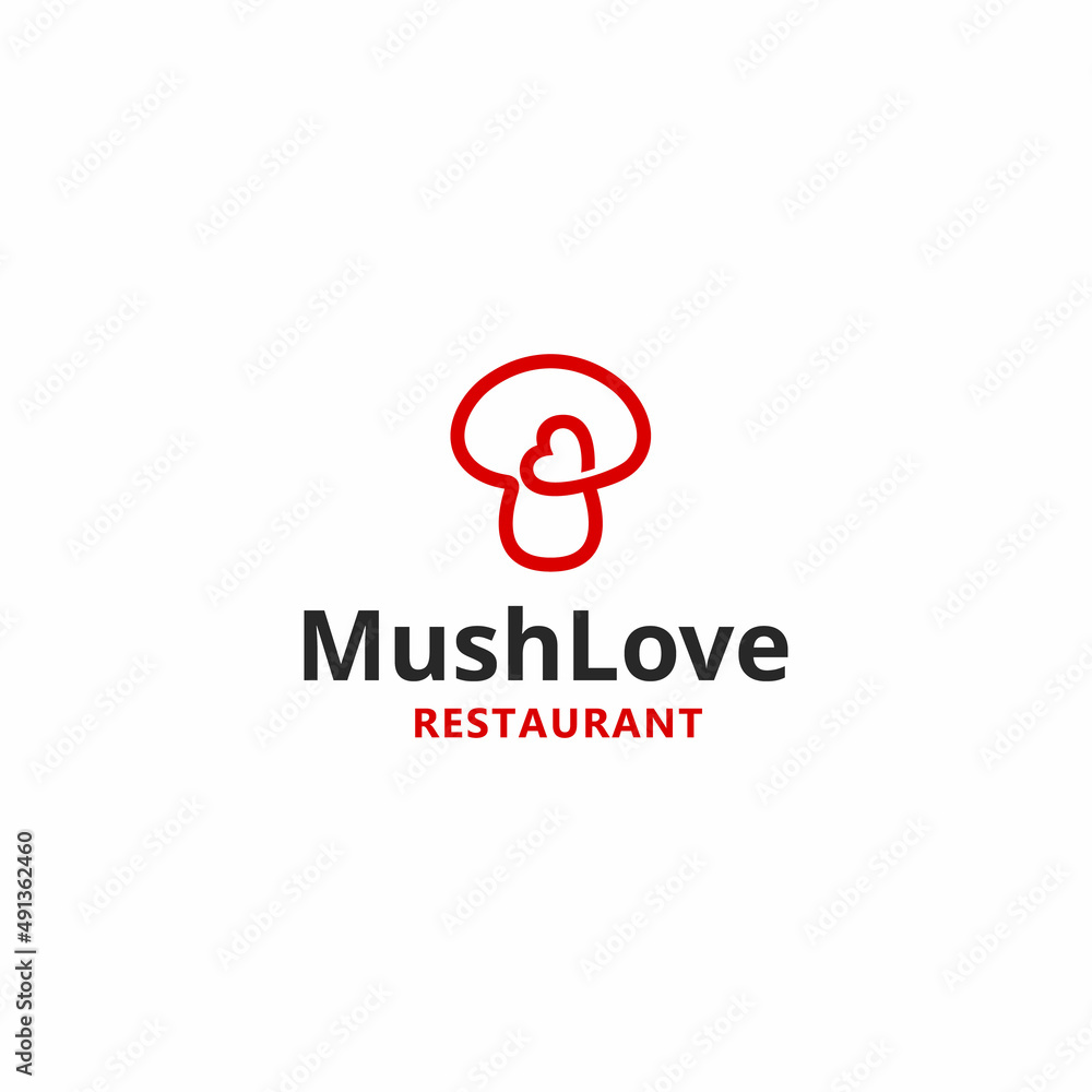 Illustration abstract mushroom line art with heart sign logo design