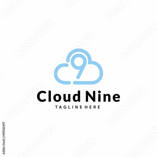Illustration abstract cloud technology with number nine sign logo design