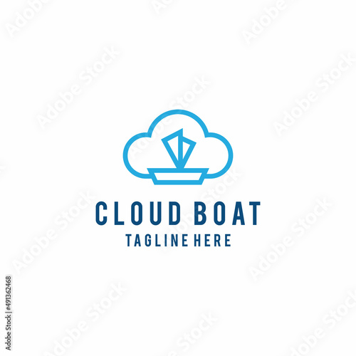 Fototapeta Naklejka Na Ścianę i Meble -  Illustration abstract modern cloud with sailboat transportation sign logo design