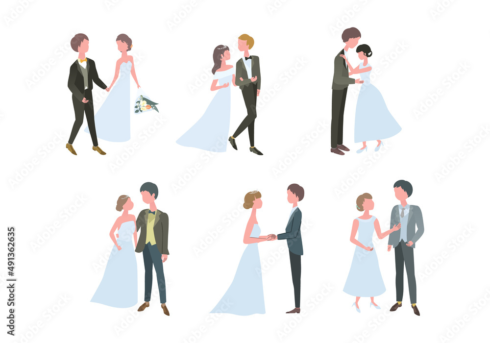 結婚式の新郎新婦のイラストセット Stock Vector Adobe Stock