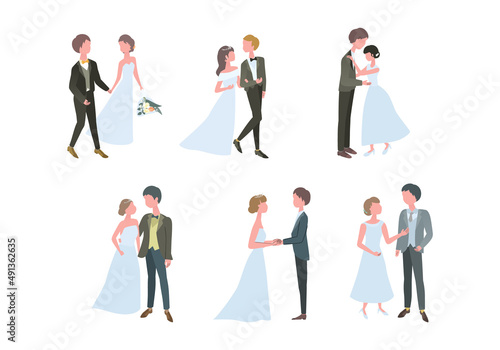結婚式の新郎新婦のイラストセット