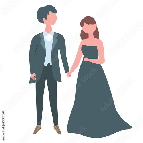 結婚式 手をつなぐ新郎新婦のイラスト