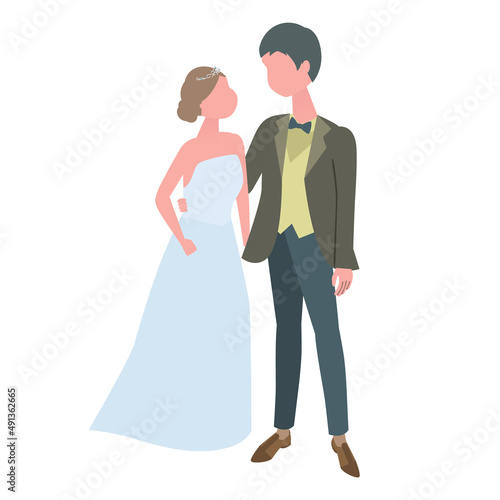 結婚式 腕を組む新郎新婦のイラスト