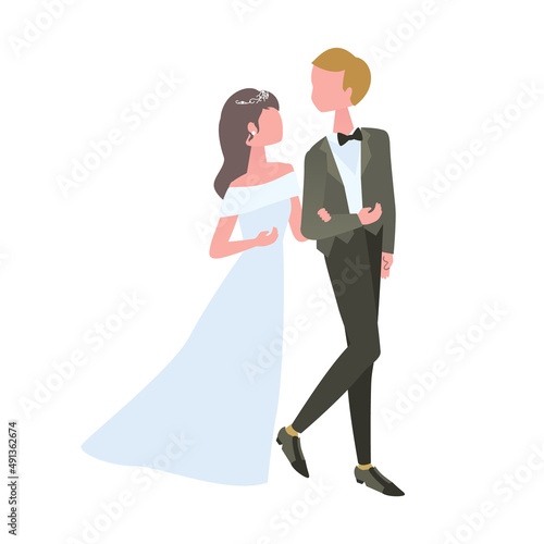結婚式 腕を組む新郎新婦のイラスト