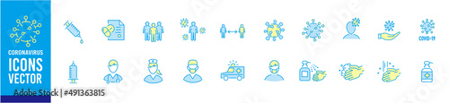 Set of Coronavirus and Vaccine line icons, covid19, Medical mask, health, contagious, epidemic, outbreak, Vector