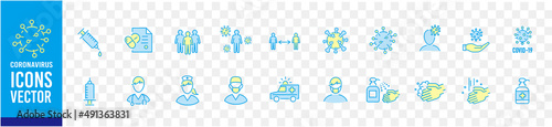 Set of Coronavirus and Vaccine line icons, covid19, Medical mask, health, contagious, epidemic, outbreak, Vector