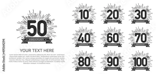 set anniversary logotype premium collection black color with fireworks isolated on white background