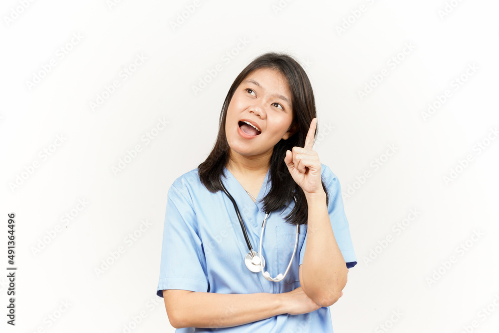 Thinking and Curious Of Asian Young Doctor Isolated On White Background Thinking and Curious Of Asian Young Doctor Isolated On White Background