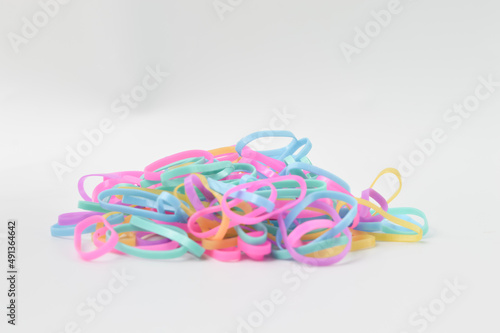 Colorful elastic rubber bands isolated on a white background