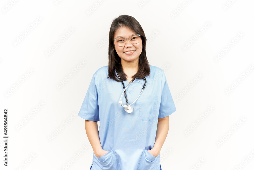 Smiling and Folding arms Of Asian Young Doctor Isolated On White Background Smiling and Folding arms Of Asian Young Doctor Isolated On White Background