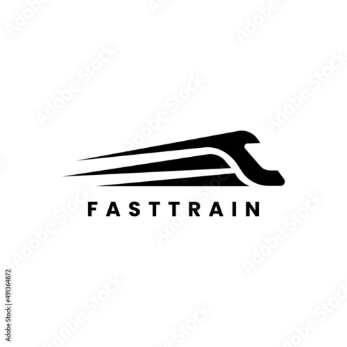 black and white logo template, symbol, icon with fast train image.