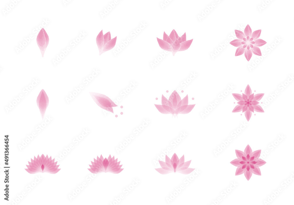 ピンクの花々　水彩風イラスト　素材