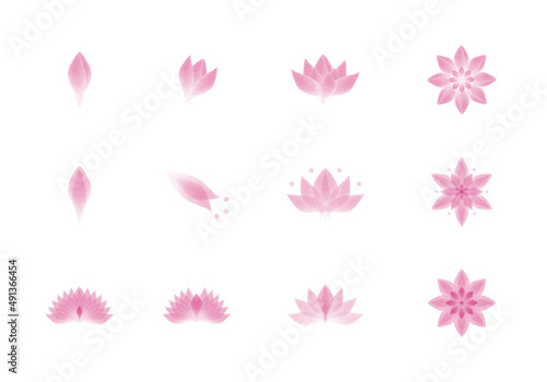 ピンクの花々　水彩風イラスト　素材