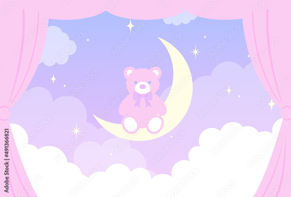 vector background with teddy bear on a moon in the sky for banners, cards, flyers, social media wallpapers, etc. vector background with teddy bear on a moon in the sky for banners, cards, flyers, social media wallpapers, etc.