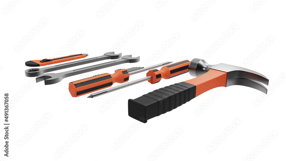 tool kit set side view without shadow 3d render tool kit set side view without shadow 3d render