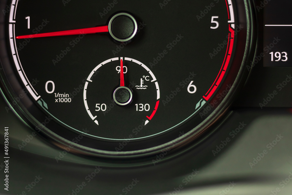 car. the dashboard. engine coolant temperature indicator. closeup