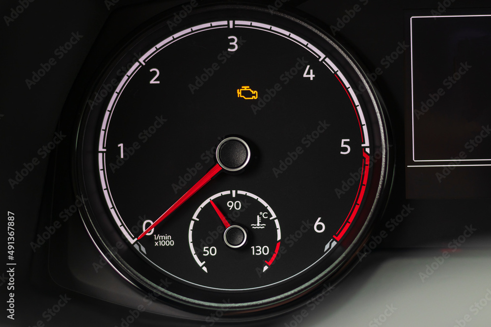 car. the dashboard. engine coolant temperature indicator. closeup