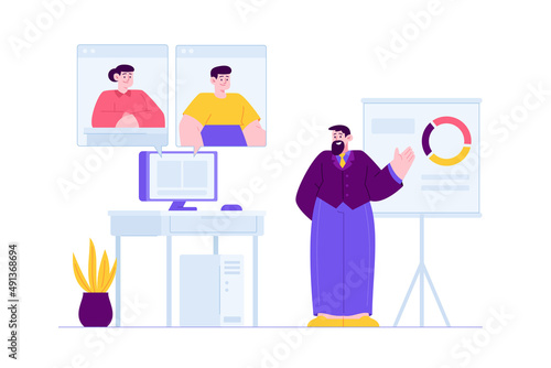Webinar concept vector Illustration idea for landing page template, meetup or digital meeting online as business conversation, remote communication with virtual conference, Hand drawn Flat Styles