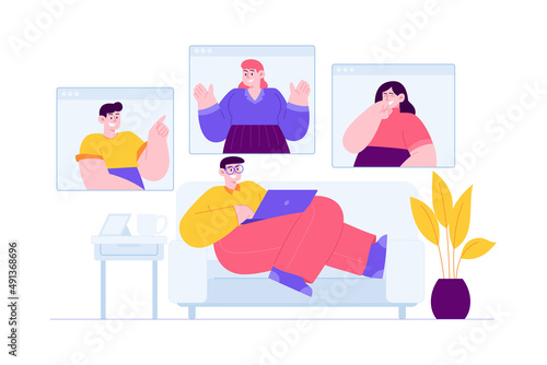 Webinar concept vector Illustration idea for landing page template, meetup or digital meeting online as business conversation, remote communication with virtual conference, Hand drawn Flat Styles