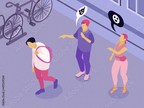 Teenagers Bullying Isometric Composition