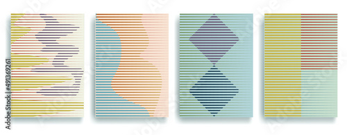 Art composition with lines .Modern art design .Neutral color stripes .Transition speed lines .Bauhaus style .Geometric shape. Wall art .