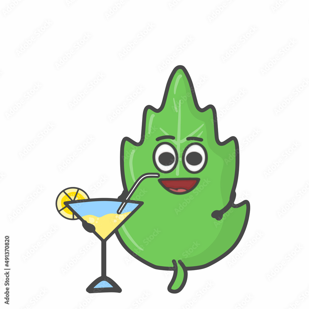 Fototapeta premium Leaf Character Flat Cartoon Vector Design Illustration
